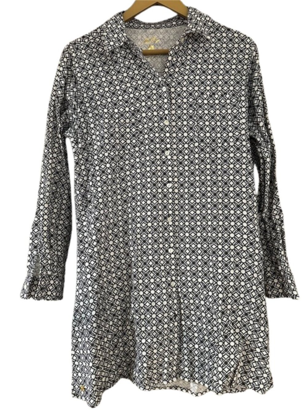 Lilly Pulitzer Black White Geometric Shirt Dress Long Sleeve Button Front